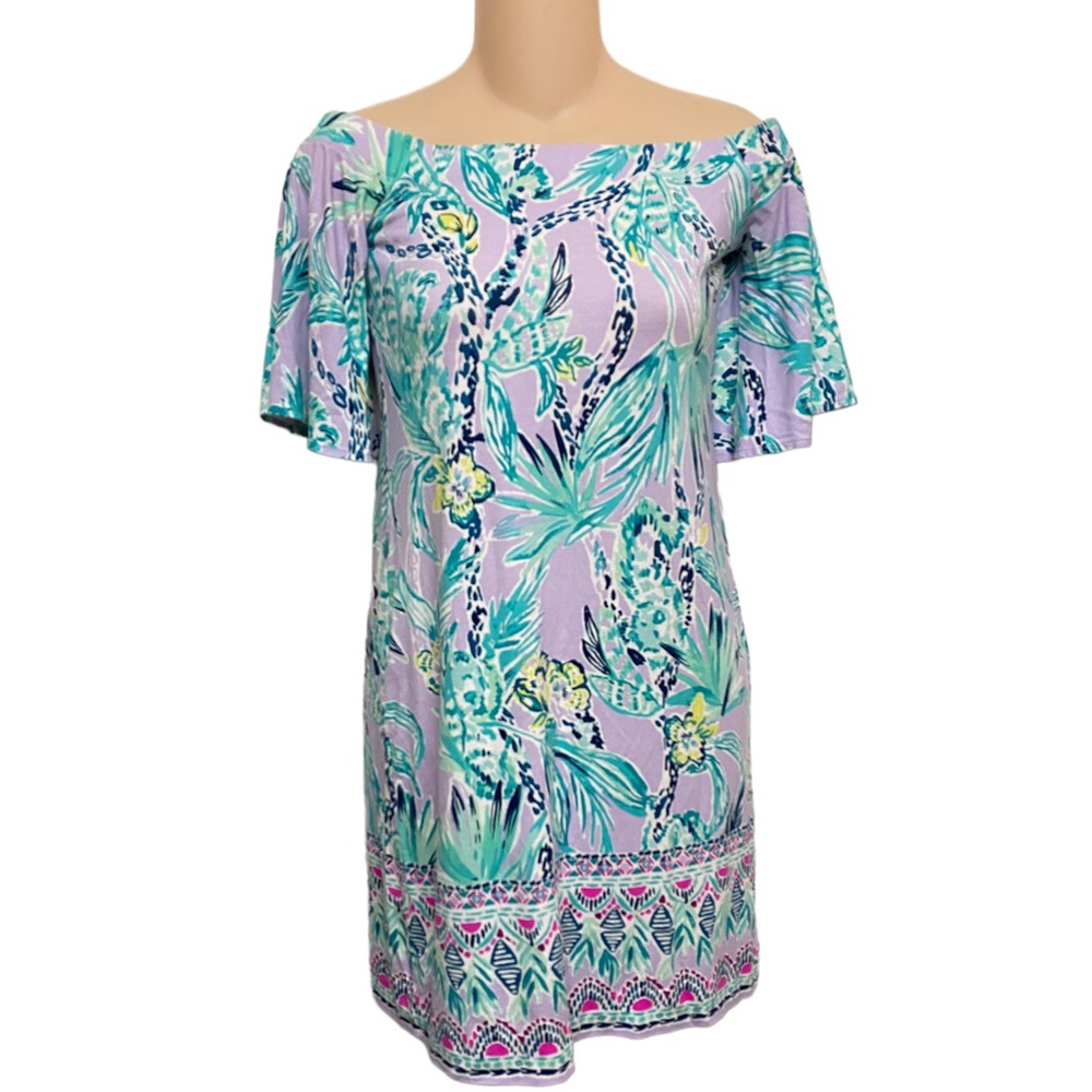 Lilly Pulitzer Fawcett off the shoulder lilac dress XXS Worn Once.‎